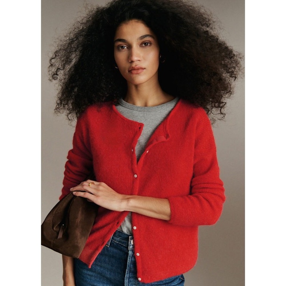 Sezane Gaspard Cardigan Red Mohair Alpaca Blend Knit Sweater XS